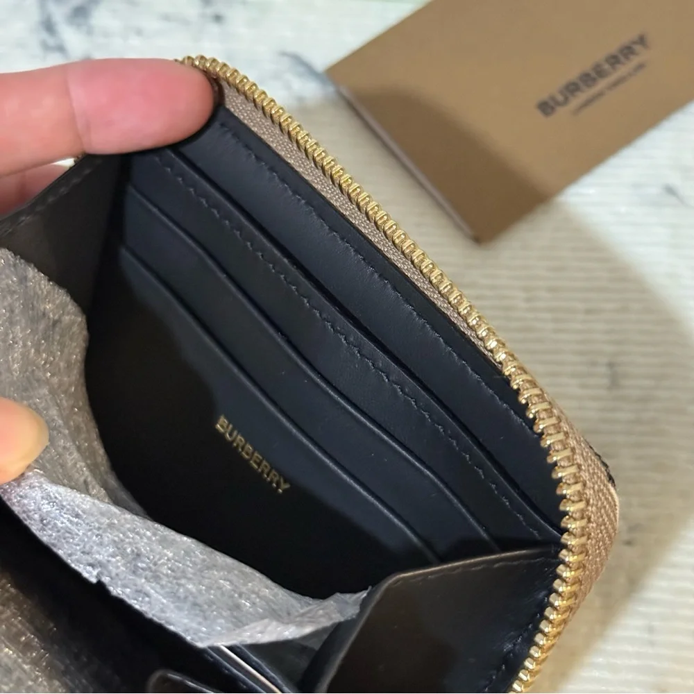 Burberry Check Canvas Navy Blue Zip Around Wallet - Picture 12 of 17